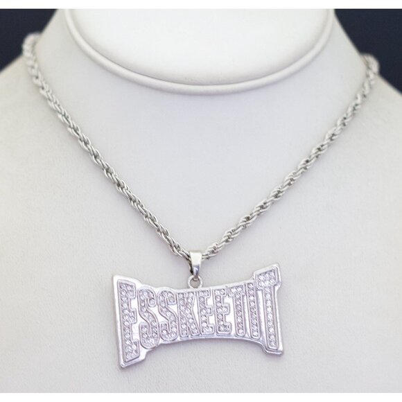 24 inch, Vintage Esskeetit Pendant Silver Tone Necklace, G48 - Picture 2 of 3
